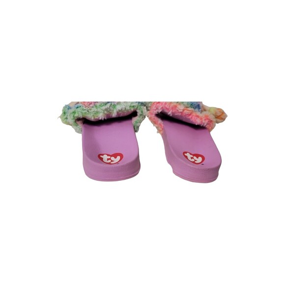 TY Poodle Slide Sandals Girls 4/5 Pink Multicolor Fuzzy Slippers - Picture 5 of 7